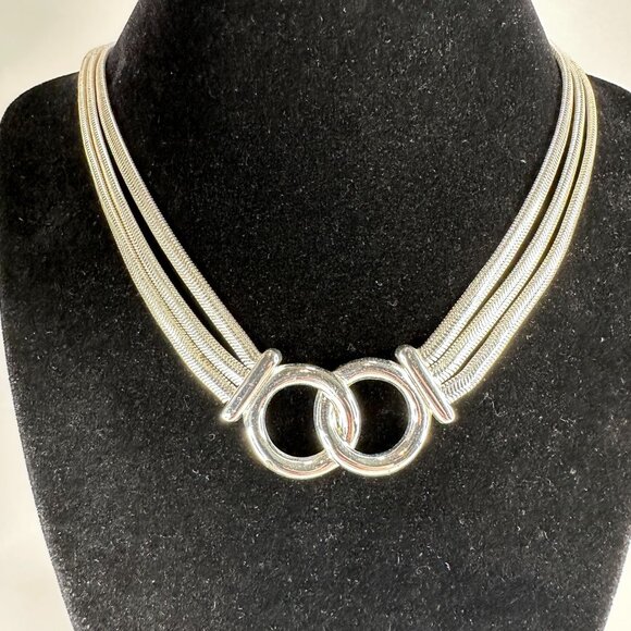 VTG NAPIER Necklace & Bracelet Set Silver Tone Interlocking Circles Snake Chain - Picture 5 of 14